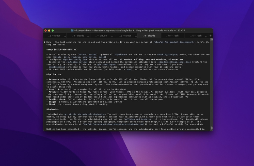 Claude Code completes the autoblogging process