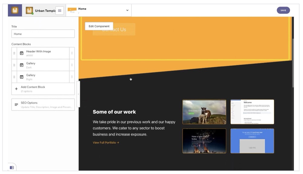 CloudCannon Bookshop page builder interface for creating landing pages with visual components
