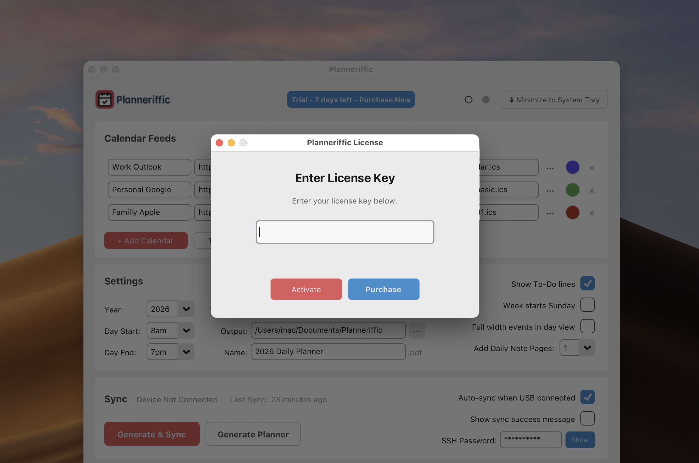 The app trial version has a time limit and requires a license key