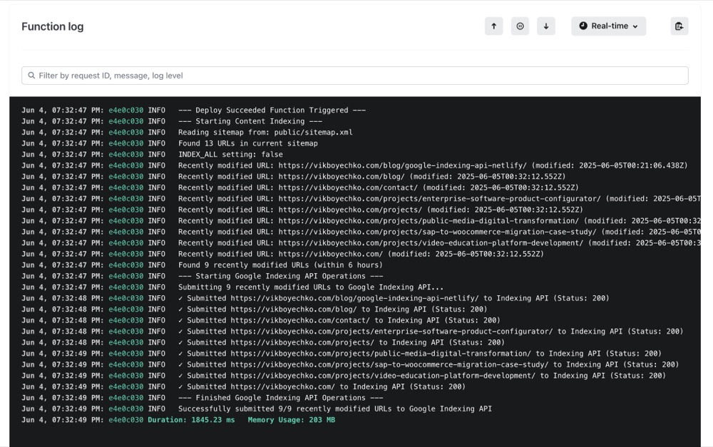 Netlify function logs