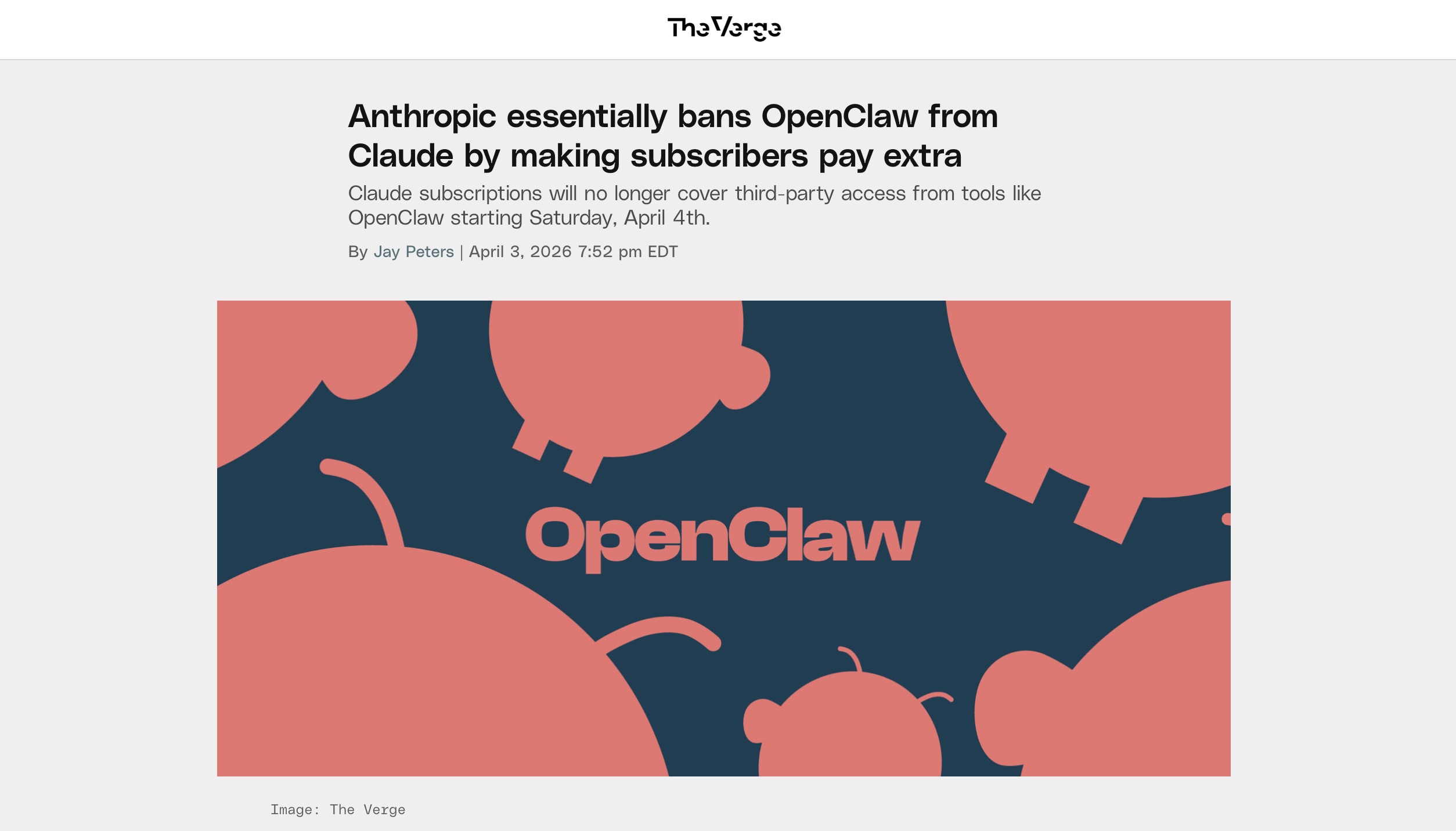 Anthropic banned OpenClaw from Claude subscriptions