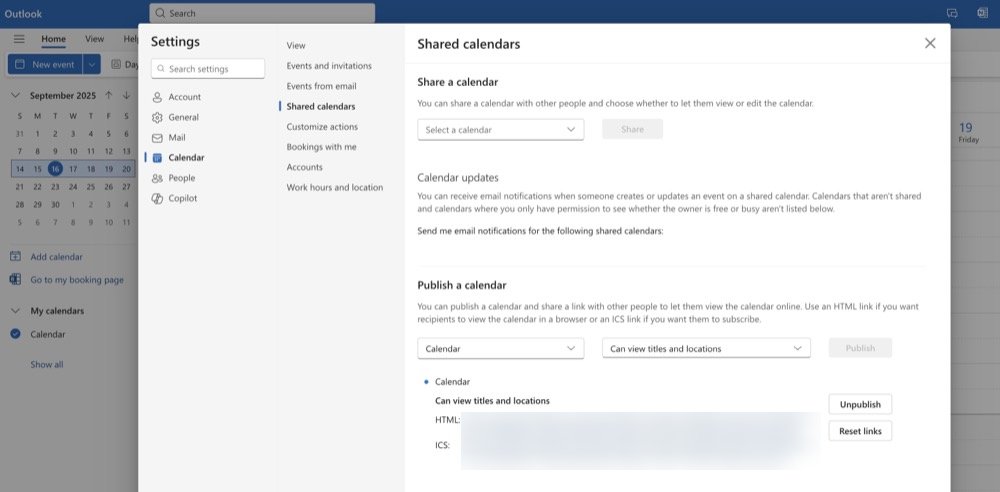 Outlook Calendar iCal Link