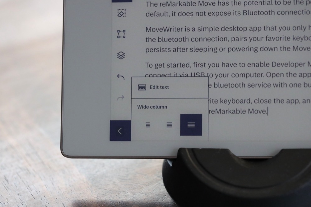 MoveWriter with a wide column notebook