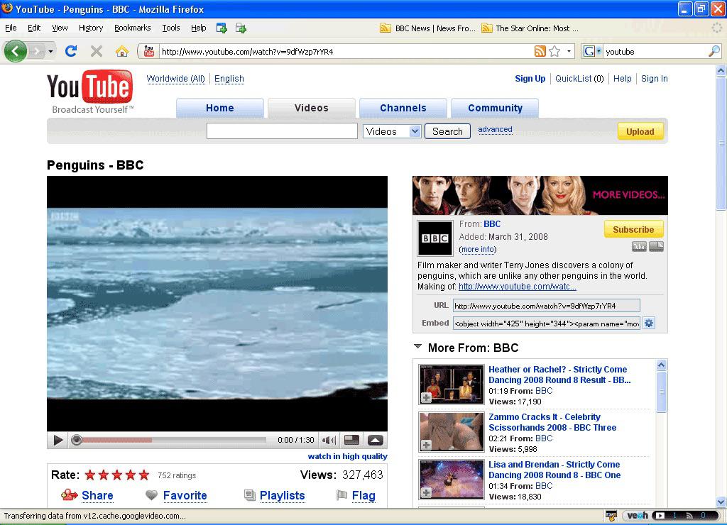 YouTube screenshot in 2008